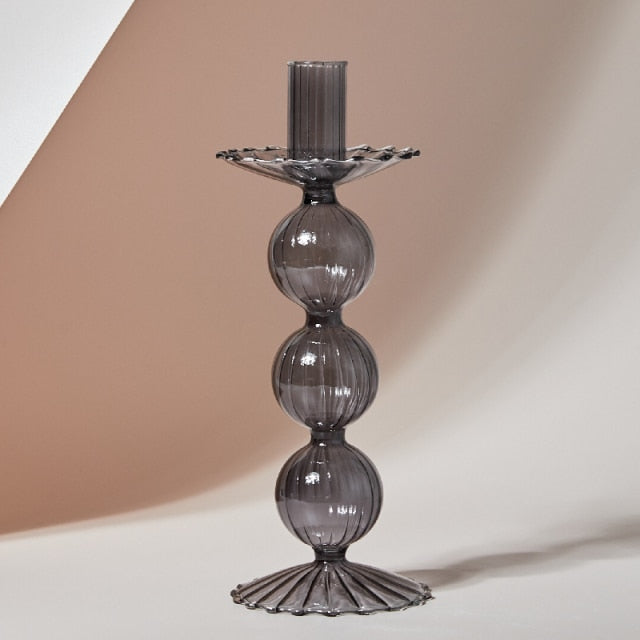 Glass Candle Holder - Lace Tray - Grey, Transparent