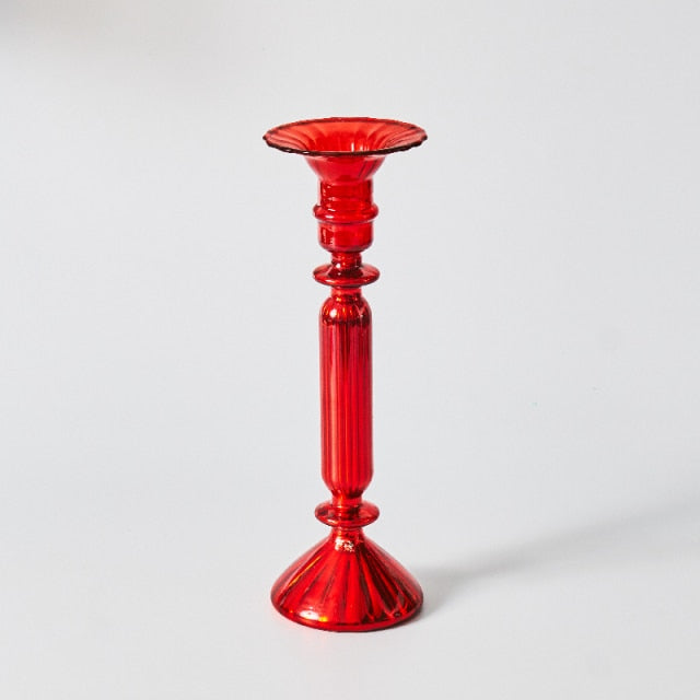 Cherry Red Glass Stick Candle Holder & Vases