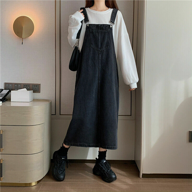 Sylis | Casual denim overalls dress with front pocket