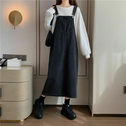 Sylis | Casual denim overalls dress with front pocket