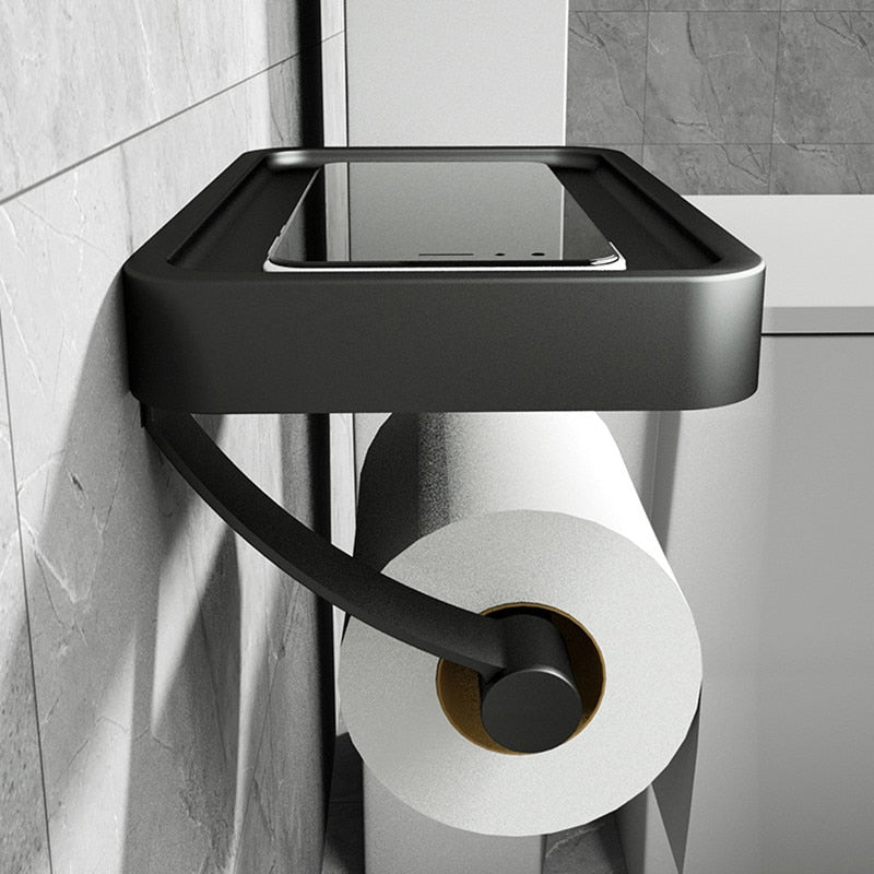 RVSPlank | Drill-Free Toilet Paper Holder with Storage Shelf Made of Stainless Steel