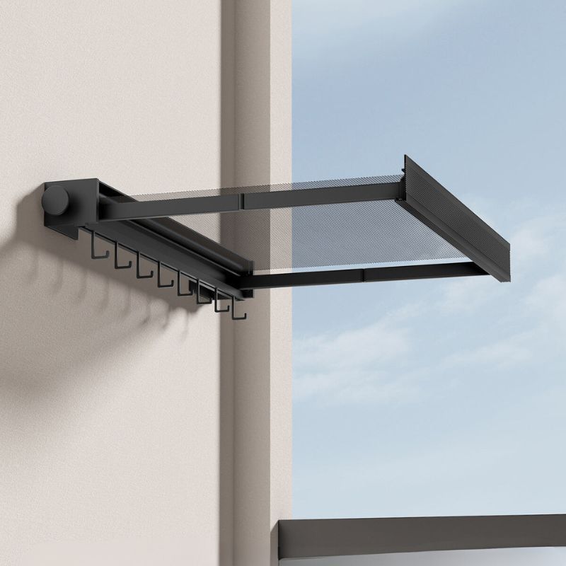 Wall-Mounted Foldable Clothes Drying Rack with Grid Shelf and Hook Rail