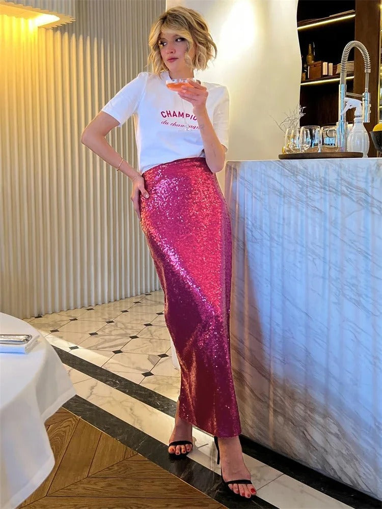 Sylis | Sylis high-waisted long dress with shine and sequins for women