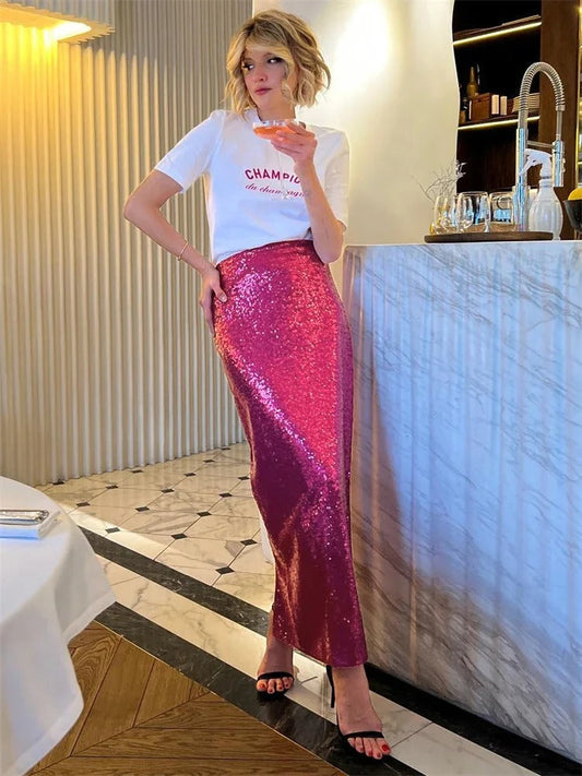 Sylis | Sylis high-waisted long dress with shine and sequins for women