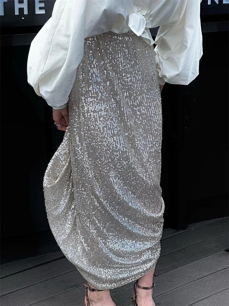 Sylis | Sylis high-waisted long dress with shine and sequins for women